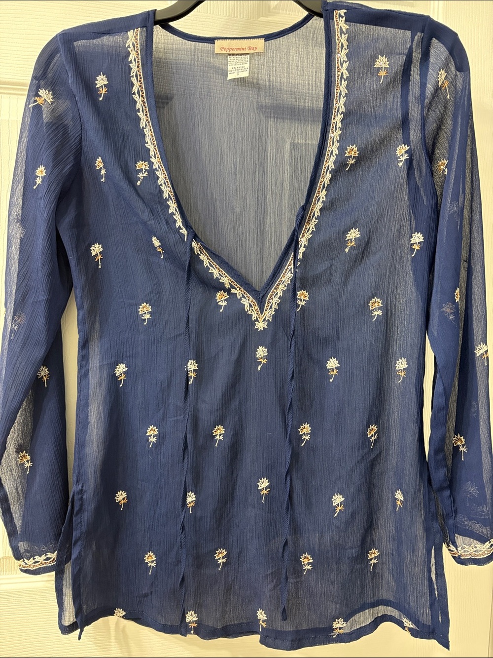Embroidered V-Neck Sheer Women's Top